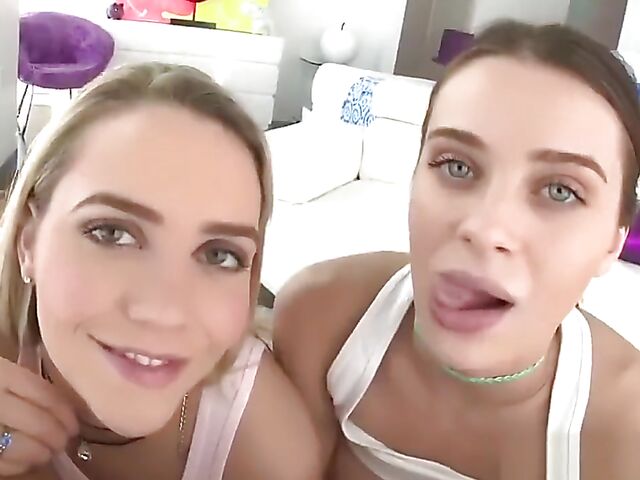 Gonzo FFM blowjob with beautiful cum swappers Lana Rhoades and Mia Malkova