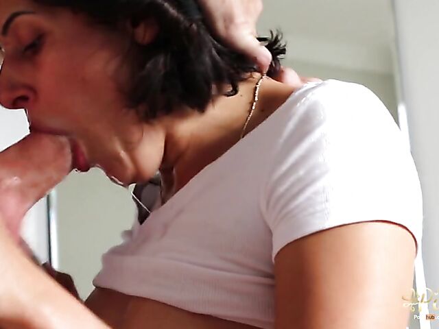 Deepthroat cum in front of cam with his girlfriend