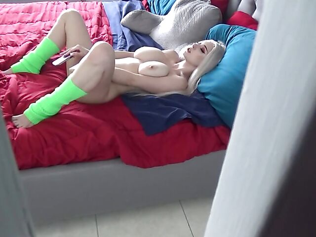 Stepbrother spying on his busty sister Skylar Vox and fucking her twat POV