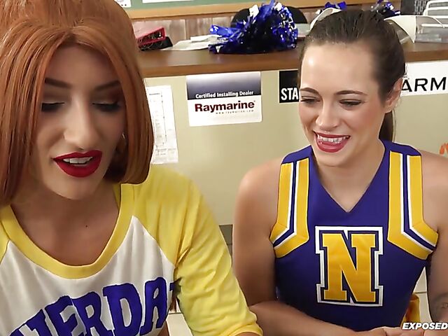 POV cheerleader double blowjob with Dacey Harlet and Davina Davis