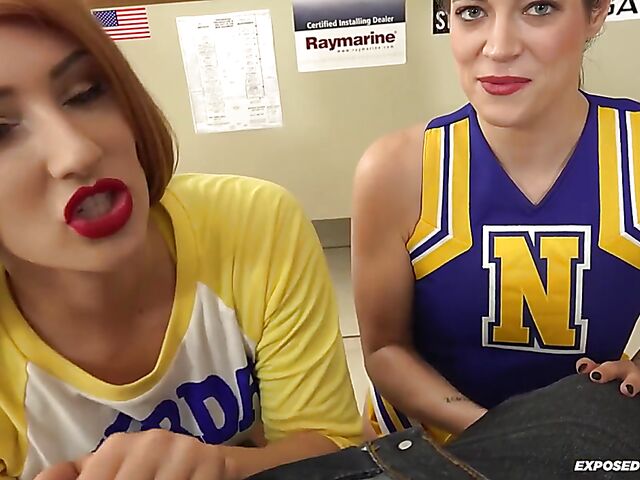 POV cheerleader double blowjob with Dacey Harlet and Davina Davis