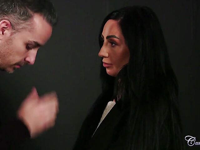 Clothes shop blowjob facial with long haired brunette Luci Reign