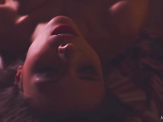 Erotic hot babe solo with Mila Azul drinking wine and masturbating by the fire