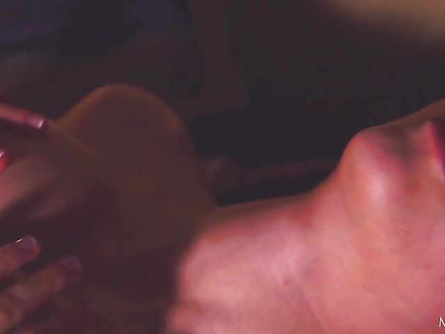 Erotic hot babe solo with Mila Azul drinking wine and masturbating by the fire