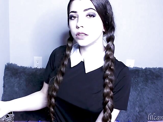 Kinky dildo blowjob with pigtailed LilCanadianGirl as Wednesday Addams