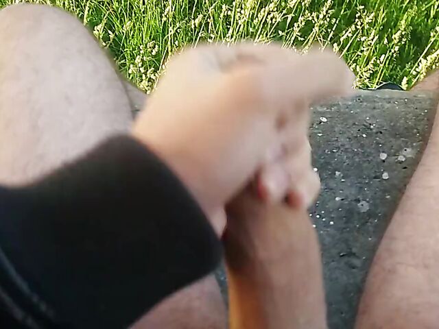 Public jerk off from your point of view in nature 