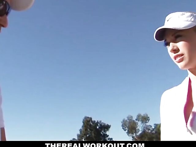 Golf lesson and sex with blonde big tits girl Kagney Linn Carter