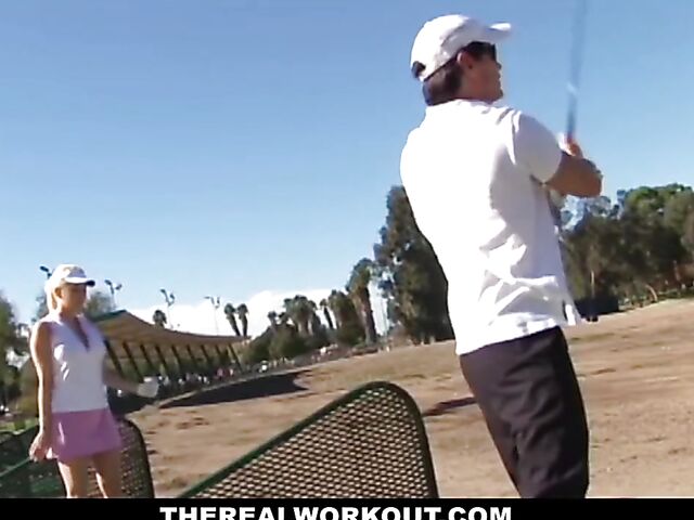 Golf lesson and sex with blonde big tits girl Kagney Linn Carter