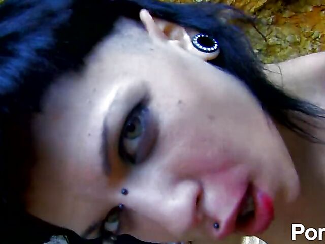 Wild outdoor sex by the sea with gothic bikini girl Aris Dark