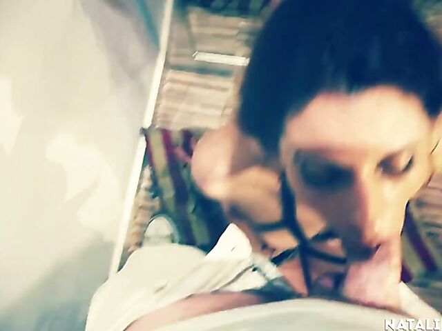 Amateur handjob and face fuck with Natali Fiction for cum in mouth to swallow