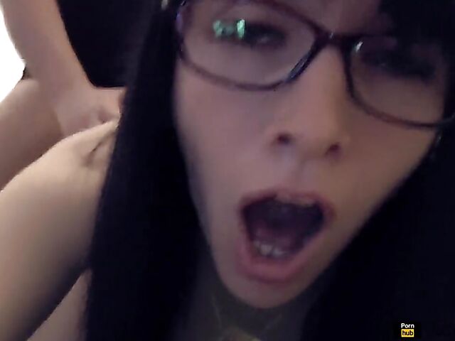 Amateur brunette with glasses gets creampied from behind