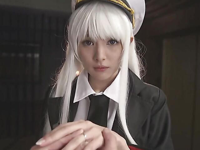 Japan cosplay POV with a white-haired cutie
