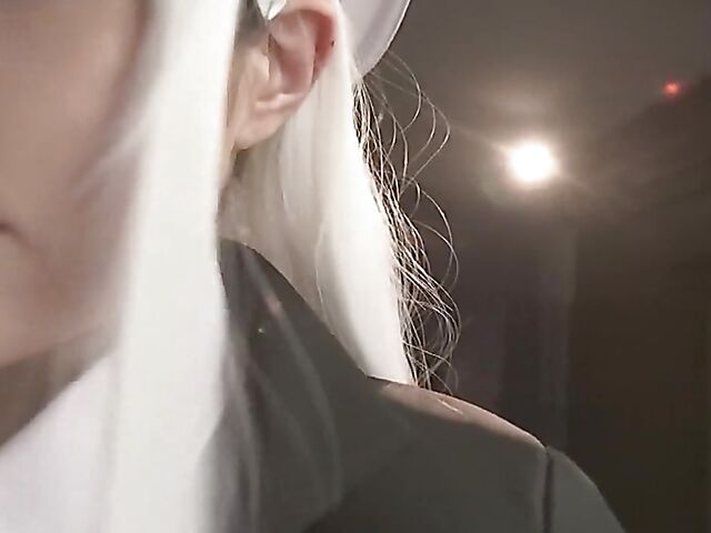 Japan cosplay POV with a white-haired cutie
