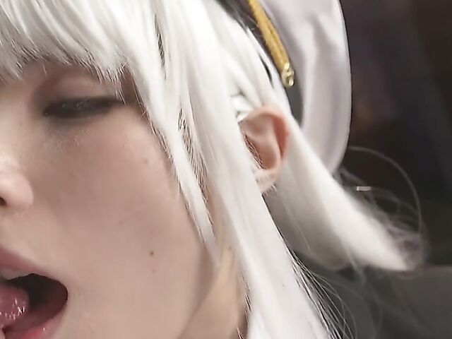 Japan cosplay POV with a white-haired cutie