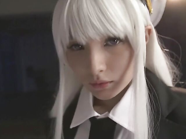 Japan cosplay POV with a white-haired cutie