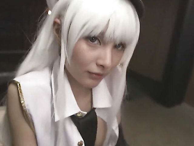 Japan cosplay POV with a white-haired cutie
