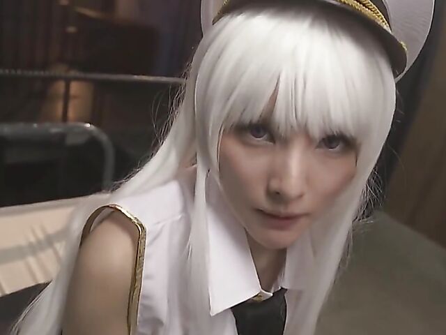 Japan cosplay POV with a white-haired cutie