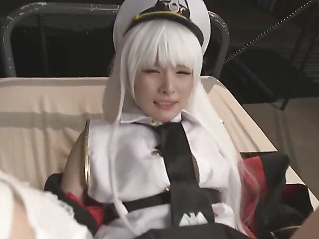 Japan cosplay POV with a white-haired cutie