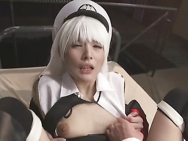 Japan cosplay POV with a white-haired cutie