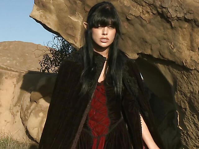 Sperm hunter Sadie West puts a spell on the warrior and gives a great outdoor blowjob