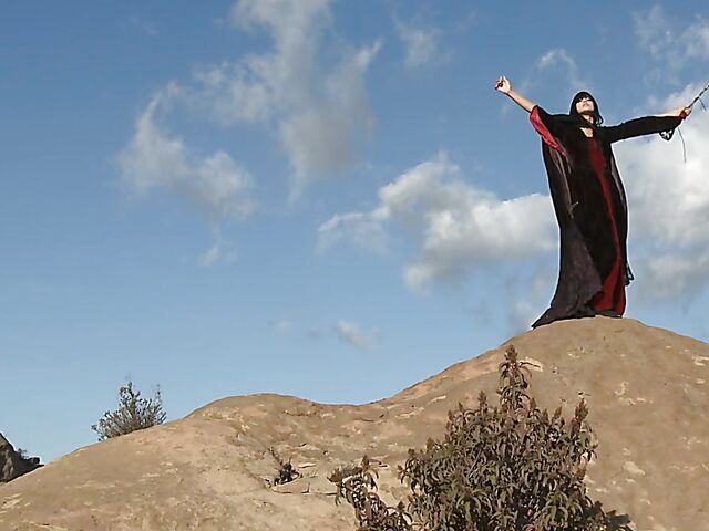 Sperm hunter Sadie West puts a spell on the warrior and gives a great outdoor blowjob