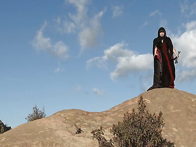 Sperm hunter Sadie West puts a spell on the warrior and gives a great outdoor blowjob