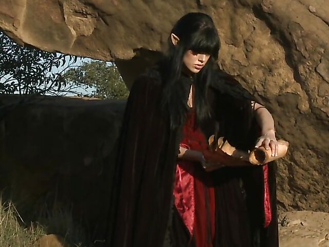 Sperm hunter Sadie West puts a spell on the warrior and gives a great outdoor blowjob