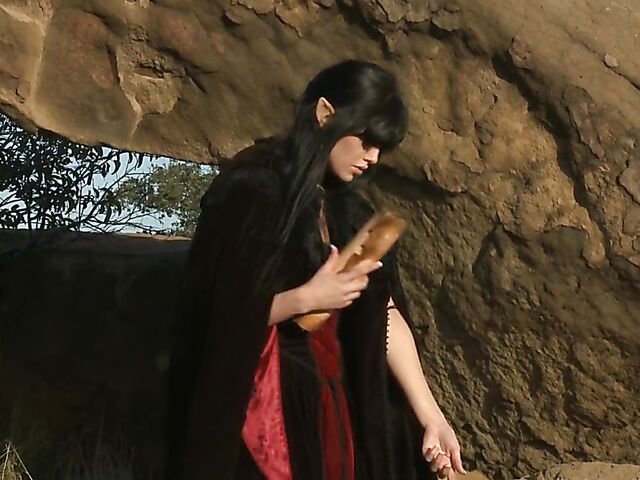 Sperm hunter Sadie West puts a spell on the warrior and gives a great outdoor blowjob