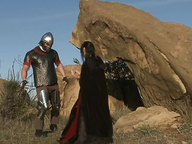 Sperm hunter Sadie West puts a spell on the warrior and gives a great outdoor blowjob