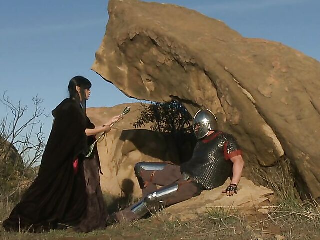 Sperm hunter Sadie West puts a spell on the warrior and gives a great outdoor blowjob
