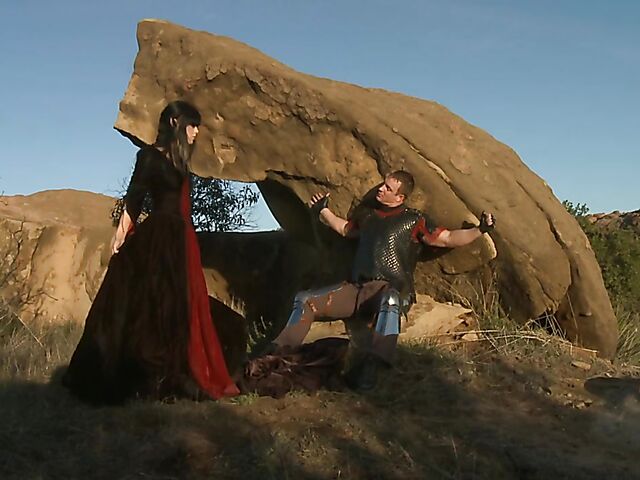 Sperm hunter Sadie West puts a spell on the warrior and gives a great outdoor blowjob