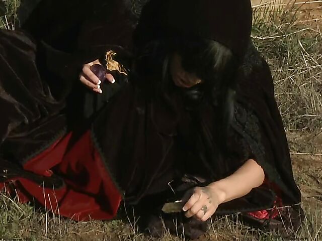 Sperm hunter Sadie West puts a spell on the warrior and gives a great outdoor blowjob