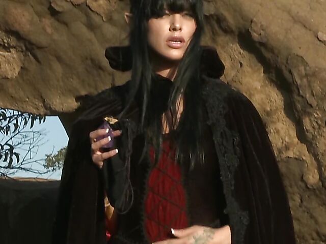 Sperm hunter Sadie West puts a spell on the warrior and gives a great outdoor blowjob