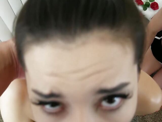 Two girls blowjob in POV with young Aria Lee and Emma Starletto