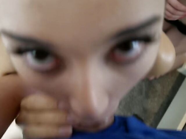 Two girls blowjob in POV with young Aria Lee and Emma Starletto