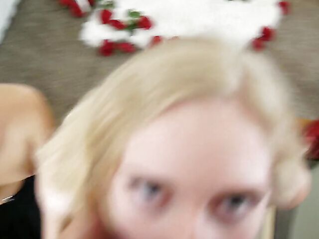 Two girls blowjob in POV with young Aria Lee and Emma Starletto