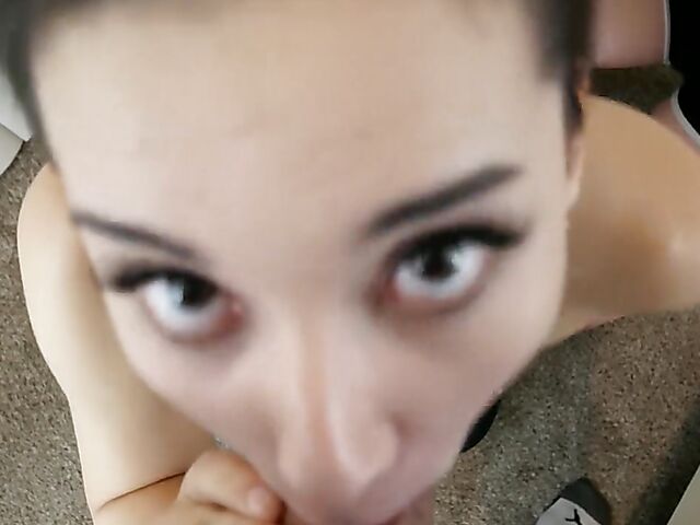 Two girls blowjob in POV with young Aria Lee and Emma Starletto