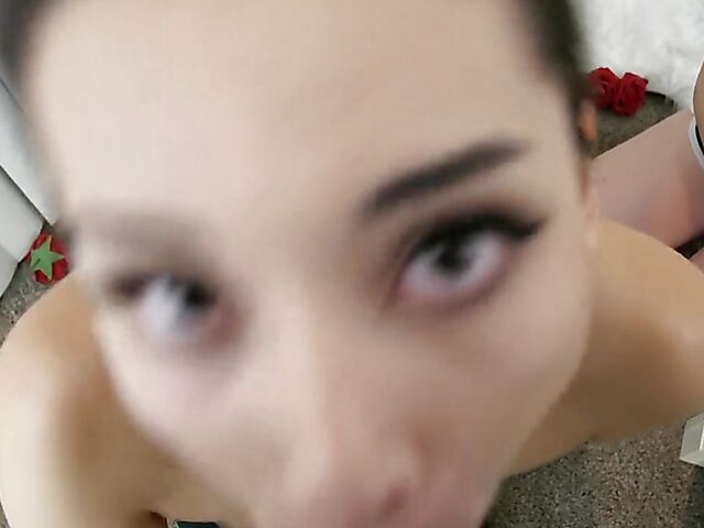 Two girls blowjob in POV with young Aria Lee and Emma Starletto