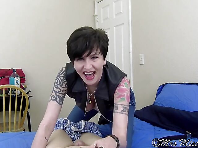 Bedroom POV with tattooed short hair mom Mrs Mischief aka Dana Kane
