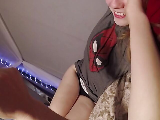 Topless GF amateur blowjob and cum swallow POV