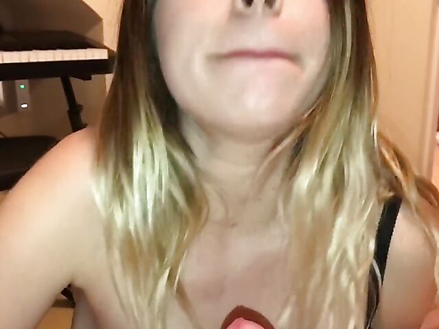 Beautiful amateur riding dildo and sucking cock POV