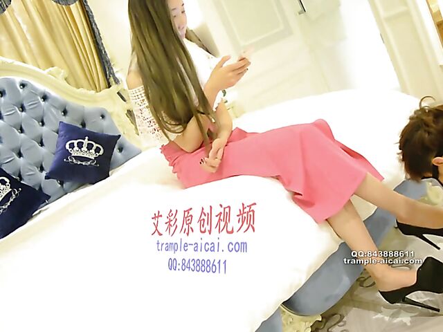 Femdom Chinese foot worship and trampling