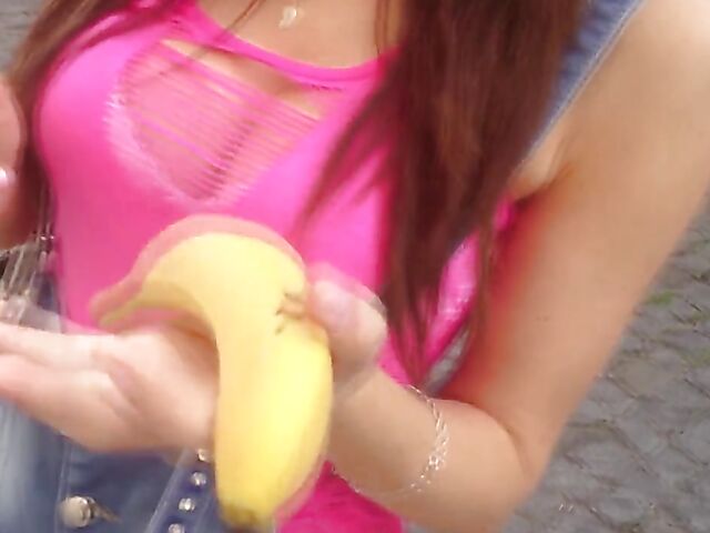 Banana blowjob and anal gape POV with cute Lucianna Karel