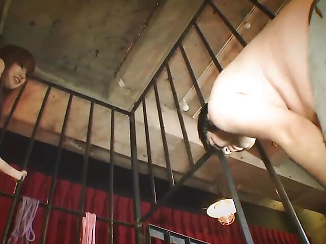 Japanese femdom kicking in leather black boots