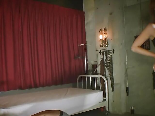 Japanese femdom kicking in leather black boots