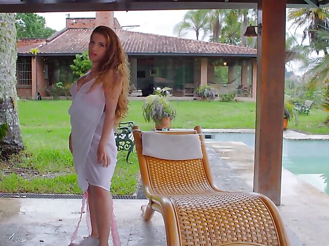 Angelina Praga - Redhead bikini strip and masturbation in the backyard