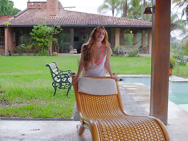 Angelina Praga - Redhead bikini strip and masturbation in the backyard