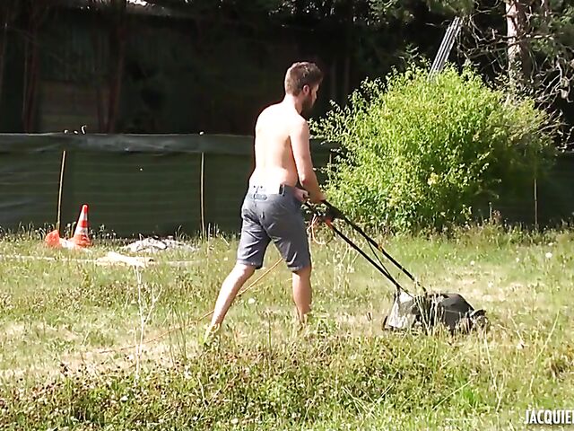 French big boobs babe Tiffany fucks the lawnmower man