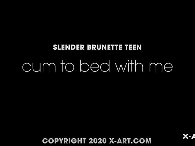 Cute brunette Anastasia takes off her blue lingerie and fucks herself with her new glass toy