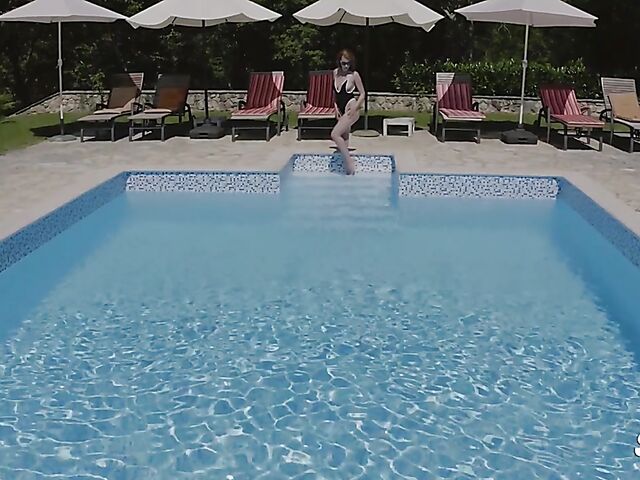 Sunny afternoon outdoor sex by the pool with Amaris
